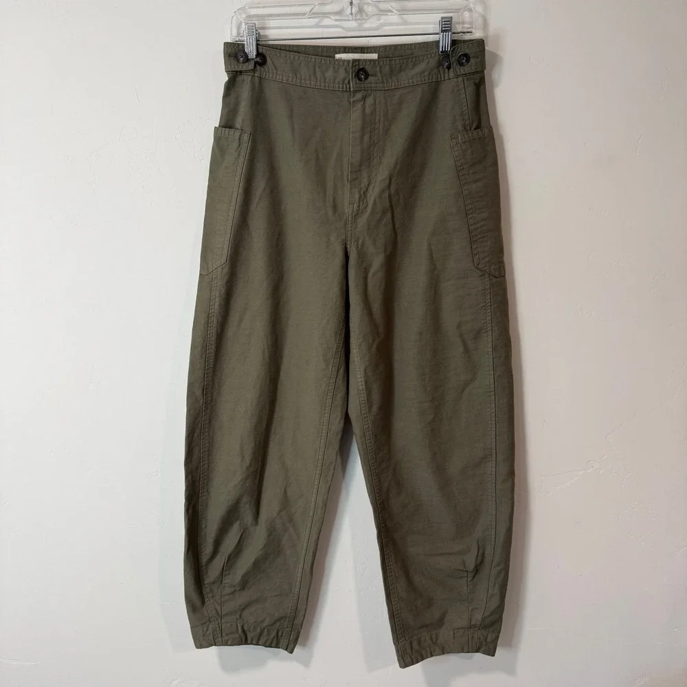 Everlane Womens Fatigue Barrel Pants 4 Olive Green Organic Cotton Linen Blend